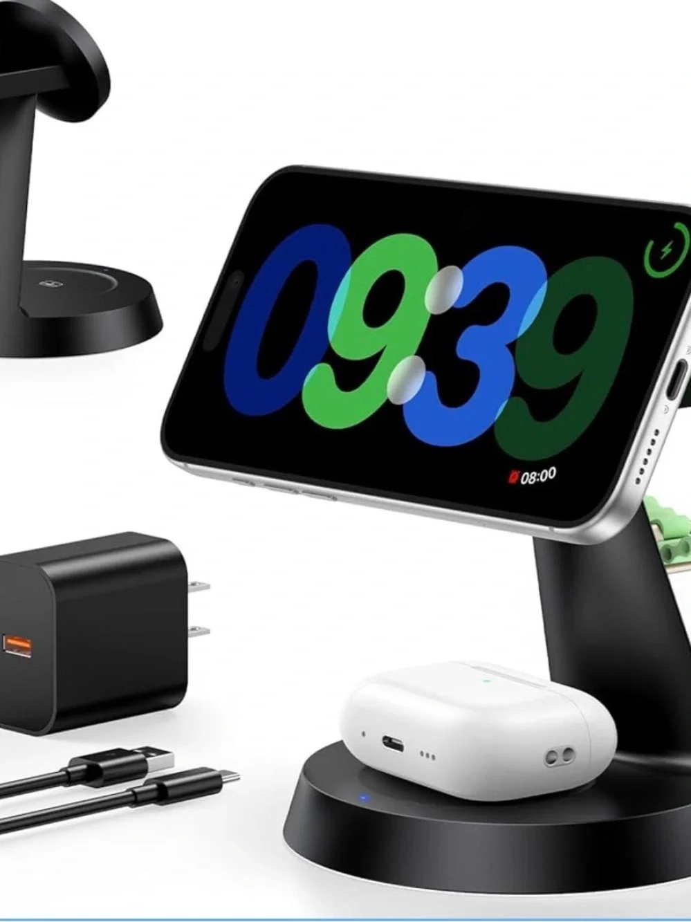 3-in-1 Magnetic Charging Stand for Phone, Watch and Earbuds - Mint Green